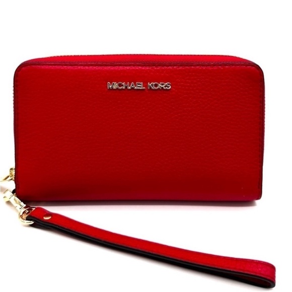 Michael Kors JST LG Flat MF Phone Case Wallet Red/Gold - Picture 4 of 9